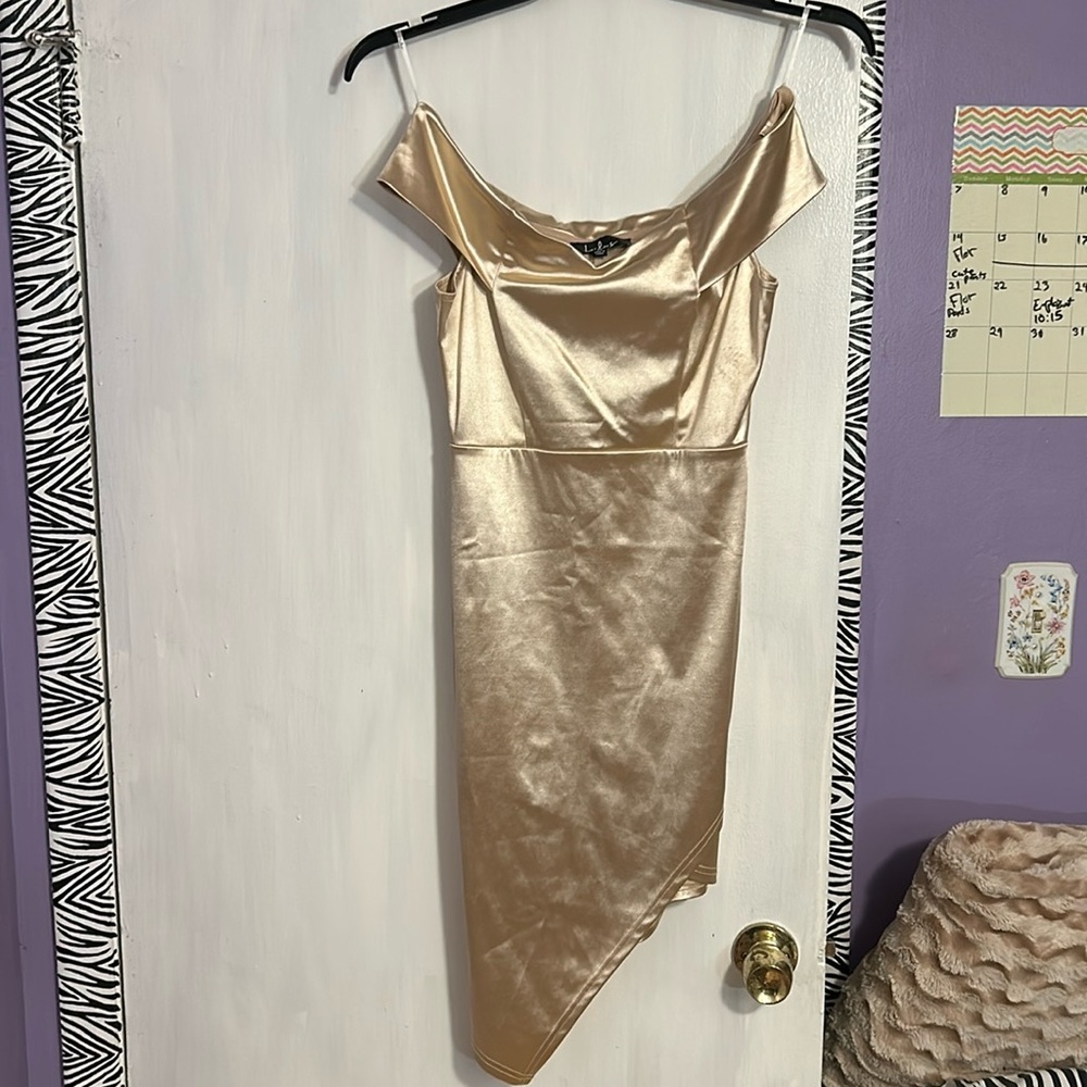 Gold off the shoulder dress